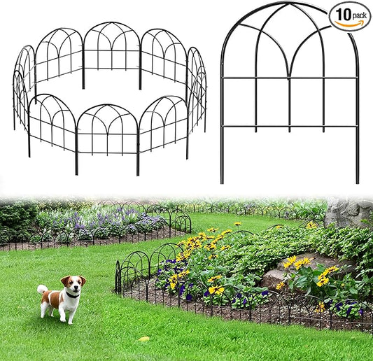 Small Garden Fence Animal Barrier, 12.55"*16.53" Decorative Fence Panel, No Dig Fences Barrier, Arch 10 Pcs Black Metal Fencing, Garden Border Edging Fences, Dog Fencing Blocker for Yard, Flower Bed