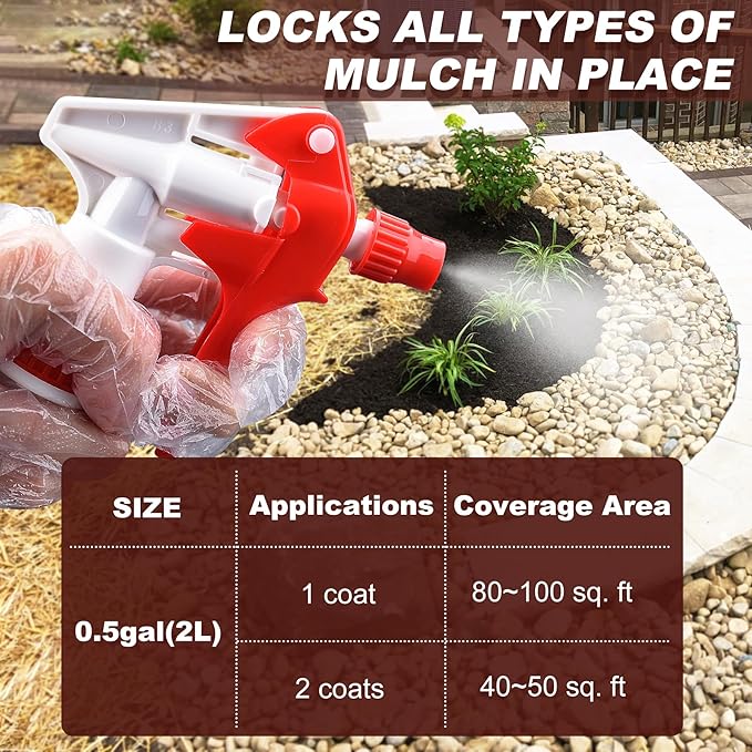 Mulch Glue - 64oz / 0.5 Gallon Landscape Adhesive Gravel Binder Glue with Applicator for Landscaping Concentrate Covers, Garden - Ready to Use Non Toxic Mulch Stabilizer for Pea Gravel, Stones, Bark