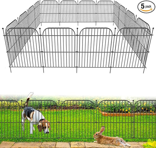 10 Panels No Dig Decorative Garden Fence, 24 in(H) x 20 ft(L) Rustproof Metal Wire Fencing Border, Dog Fence Outdoor for Yard, Temporary Tall Animal Barrier for Rabbits and Small Pets