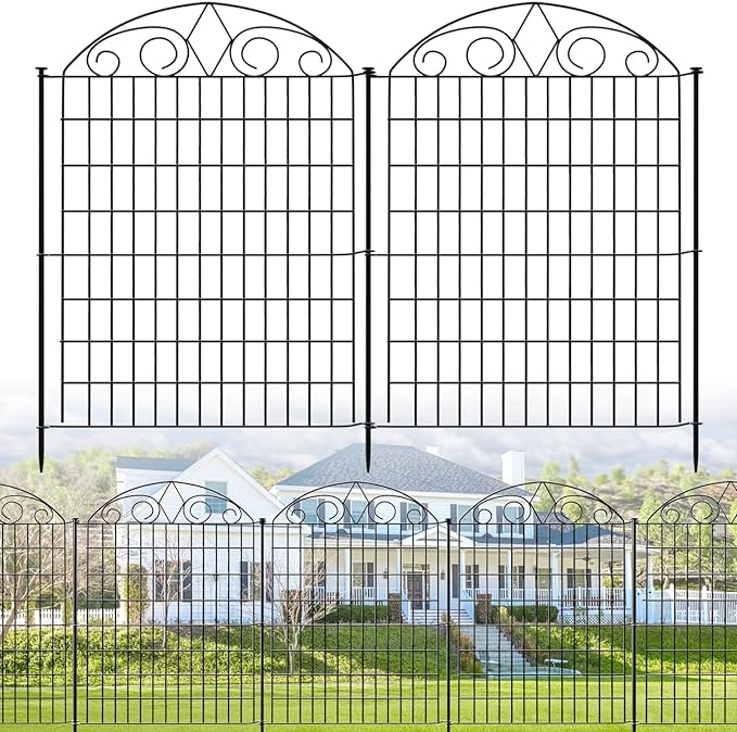 SUNLAX 5 Panels Garden Fence 12ft(L) x 40in(H) Metal Fence Panels Dog Fence Animal Barrier Fence No Dig for Backyard Outside Yard Patio Without Gate