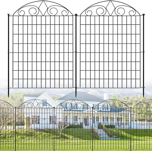 SUNLAX 5 Panels Garden Fence 12ft(L) x 40in(H) Metal Fence Panels Dog Fence Animal Barrier Fence No Dig for Backyard Outside Yard Patio Without Gate