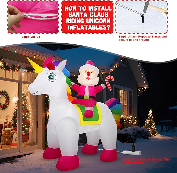 7.2 FT Christmas Inflatables Yard Decorations Outdoor Santa Claus Riding Unicorn Inflatables Decorations Built-in LED Lights, Christmas Blow Up for Outdoor, Yard, Roof, Lawn