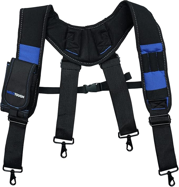MELOTOUGH Pro Framer's Combo System Apron Tool Pouch Tool Belt with Suspenders Builder Heavy Duty Carpenter Suspension Rig Tool Belt and Multi Function (Blue)…