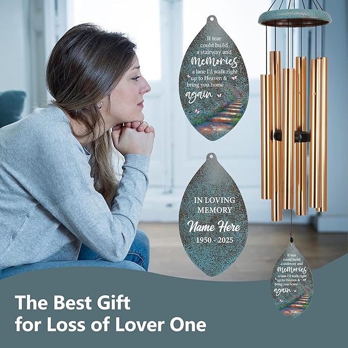 ASTARIN Personalized Sympathy Wind Chimes, Memorial Gifts Wind Chimes for Outside, Deep Tone Wind Chime for Loss of Loved Ones, Commemorative Wind Chime for Mom/Dad/Friends (35inch)