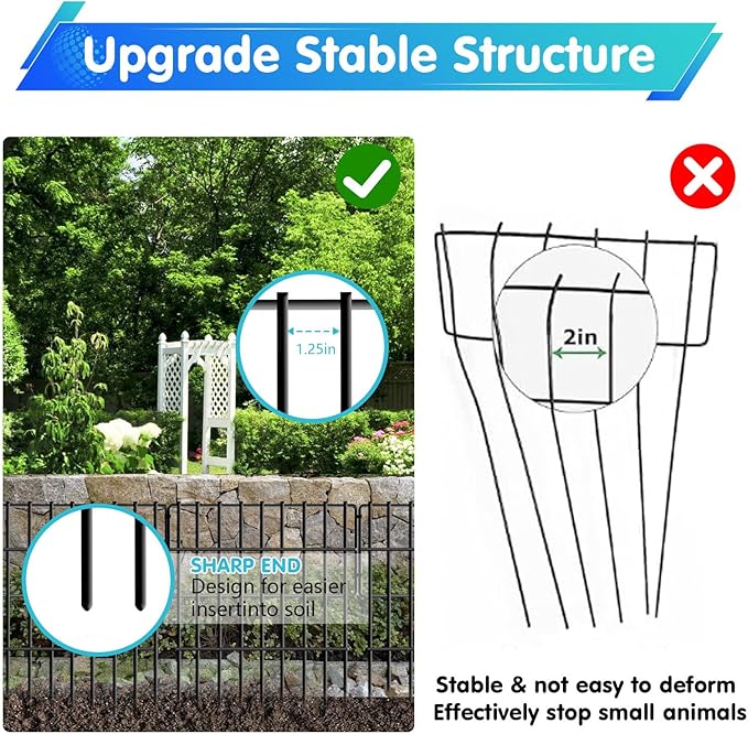 10 Panels No Dig Fence, 10.8ft(L) x 17in(H) Dog Digging Fencing Barrier, 1.2in Gap Animal Barrier for Bottom of Fence, Rustproof Metal Garden Edging Border Ground Defense Blockers for Outdoor Patio