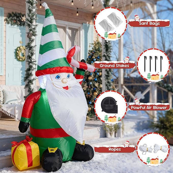 TRMESIA 4FT Inflatable Christmas Gnome Indoor Outdoor Decoration,with LED Lights Garden Yard Lawn Ornament Perfect for Xmas Blow up Decor, Christmas Themed Inflatable Decorations