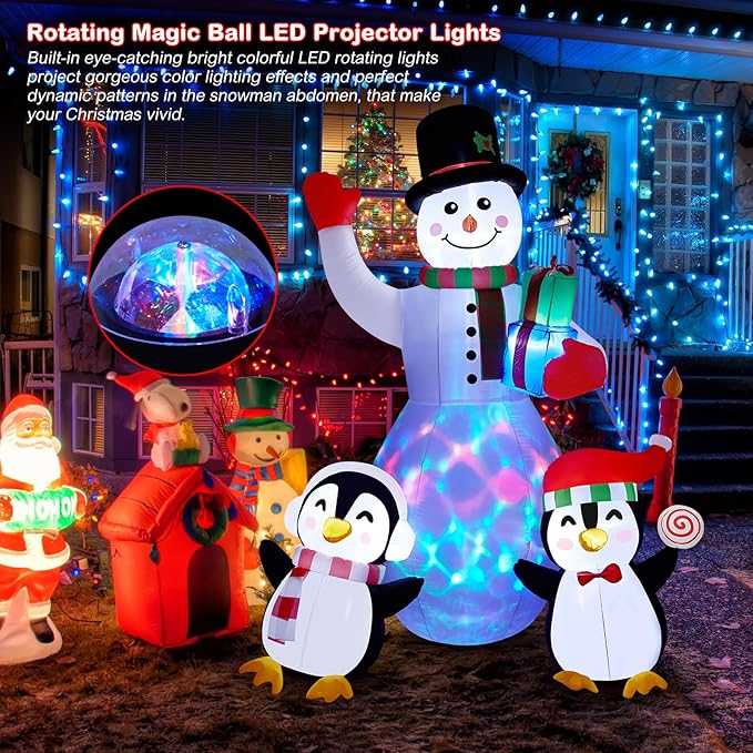 8ft Christmas Inflatables Outdoor Christmas Decorations, Inflatable Snowman Penguin Blow Up Yard Decorations with Rotating LED Lights for Yard Garden Lawn Xmas Holiday Decor