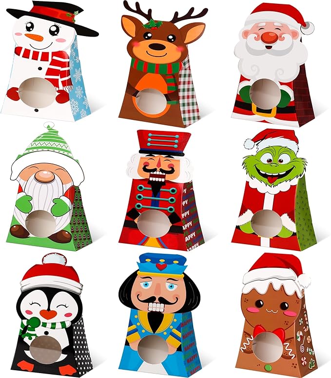 Giiffu 36-Pack Christmas Goodie Boxes with Clear Window, 9 Festive Designs Small Candy Gift Boxes for Classroom Treats, Birthday Party Favors & Holiday Celebrations (7.5 x 4 x 2 Inches)