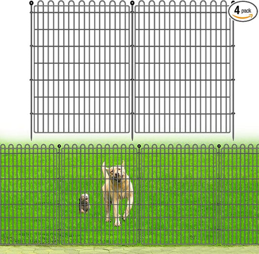 4 Panels No Dig Decorative Garden Fence for Yard, 48 in(H) X 10.5 ft(L) Animal Barrier Fencing for Outdoor Dog, Metal Portable Garden Fences for Borders, Pets, Landscape, Temporary Fence