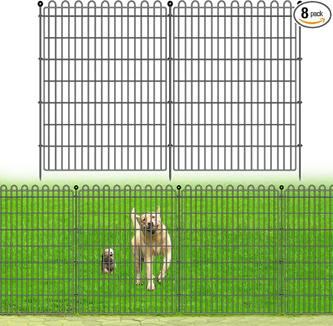 8 Panels No Dig Decorative Garden Fence for Yard, 48 in(H) X 21 ft(L) Animal Barrier Fencing for Outdoor Dog, Metal Portable Garden Fences for Borders, Pets, Landscape, Temporary Fence
