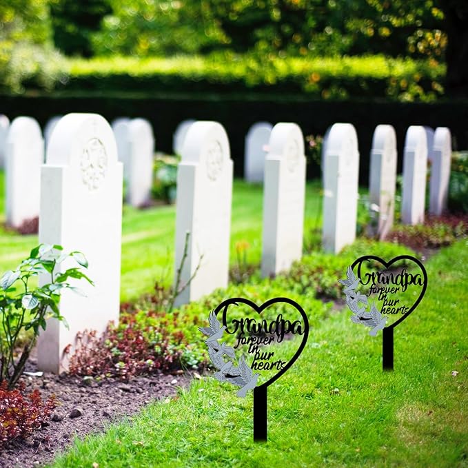 HPMAISON 11 inch Metal Grandpa Memorial Stake Grave Decorations for Cemetery Gravesite Sympathy Markers Waterproof Memorial Gifts for Loss of Grandfather Tombstones Plaque Outdoors Lawn Yard Decor