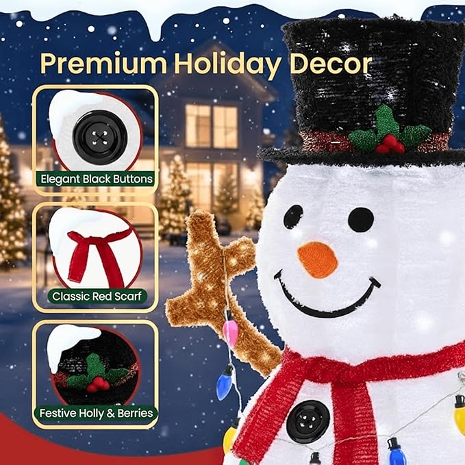 Christmas Decor Snowman, 5 ft Prelit White Christmas Decorations Snowman Ornaments with Magic Hat Multicolored Lights for Christmas Holiday Party Yard, Garden, Porch, Lawn, Red