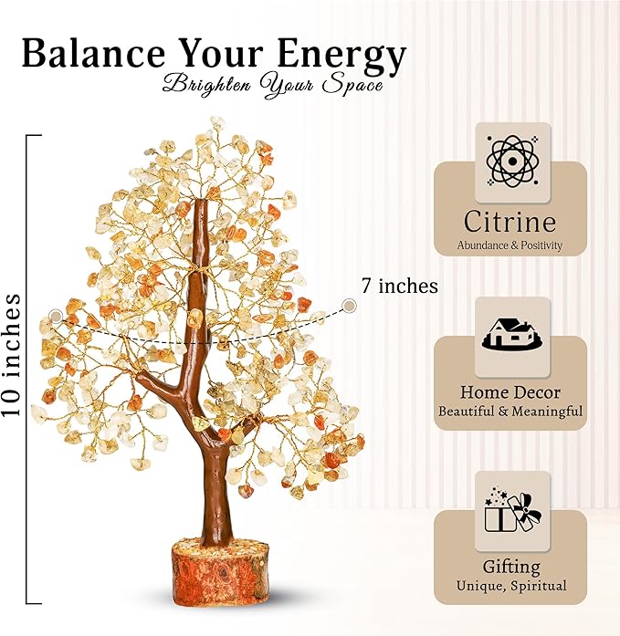 YATSKIA Citrine Crystal Tree of Life - Gemstone Tree - Citrine Crystal Stone Decor - Good Luck Gifts - Home Decor - Crystals Gifts