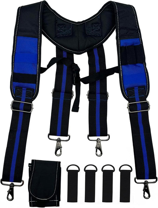 Tool Belt Suspender for Men 4 Point Padded with Attachment Loops, WristBand Pouch Pocket for Construction Worker