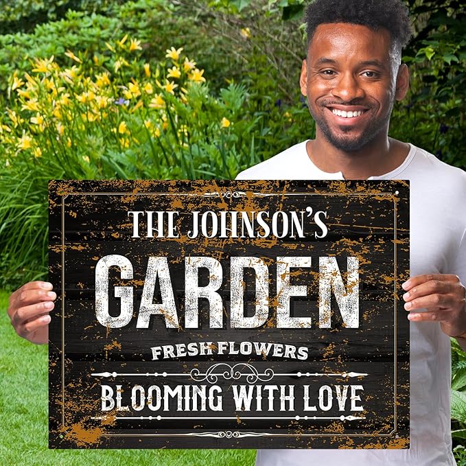 Custom Garden Blooming with Love Sign, Christmas Season, Personalized Name for Backyard/Flower Garden Décor Sign, 18x24 Inches, Rust Free .063 Aluminum, Fade Resistant, Made in USA by Sigo Signs