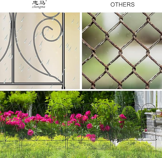 Zhongma Decorative Metal Garden Fence,Pack of 4pcs, Total 26" H x 100" L