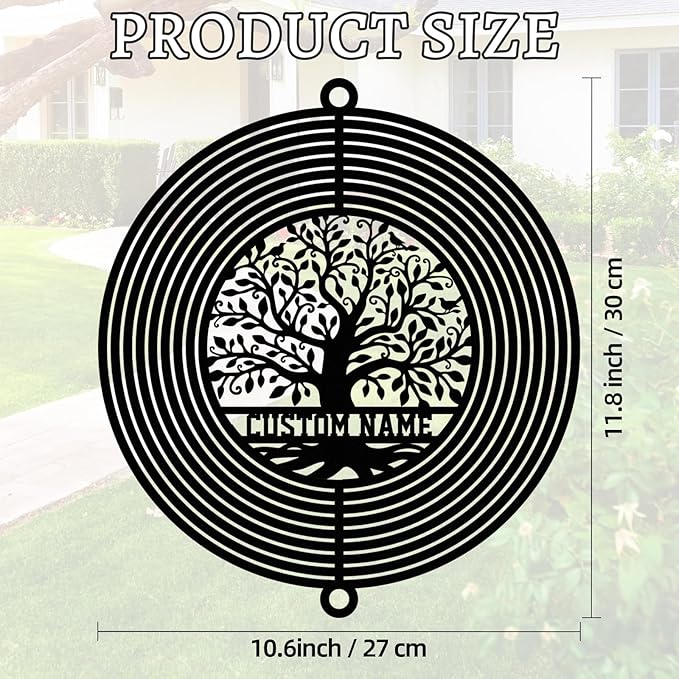 Personalized Tree of Life Metal Wind Spinners, Custom Name Garden Wind Spinners, Hanging Outdoor Decor, Yard Art, Hanging Wind Spinner for Indoor Lawn Patio Porch, Housewarming Gift Color09