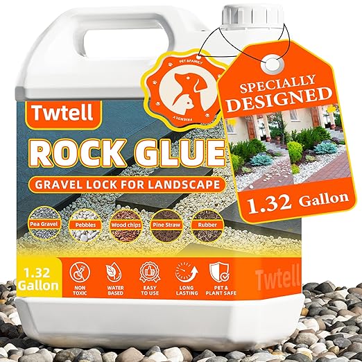 Rock Glue, 1.32 Gallon Mulch Glue for Landscaping, Gravel Binder & Decomposed Granite Stabilizer, Non-Toxic Long-Lasting Dries-Clear Strong Pea, Mulch Lock and Pea Gravel Stabilizer for Garden Border