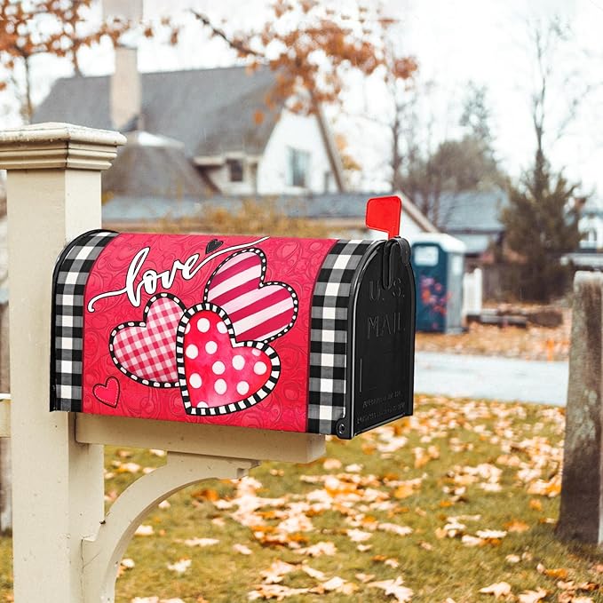Valentine's Day Mailbox Covers Magnetic Standard Size 21 X 25.5 Inch Red Pink Love Hearts Magnetic Mailbox Cover Valentine Mailbox Wraps Post Box Cover Decoration Outdoor Garden Home Yard Outside