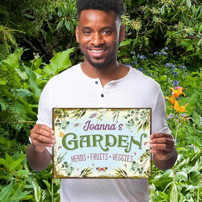 Custom Garden Sign, Christmas Present, Personalized Name for Vegetable Patch and Backyard Décor Sign, 10x14 Inches, Rust Free .040 Aluminum, Fade Resistant, Made in USA by Sigo Signs