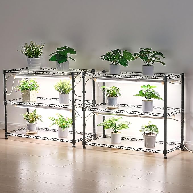VEVOR DIY Plant Shelf with Grow Lights, 71 in Tall Indoor Plant Stand with Wheels, 192W 5000K Full Spectrum Grow Lights, Heavy Duty Metal Plants Display Rack, Flower Pot Holder for Seed Starting