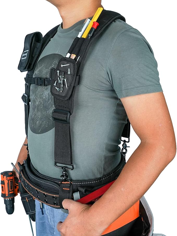 MELOTOUGH Magnetic Tool Belt Suspenders with Magnetic WristBand for Work Belt Padded Suspenders Constrcution