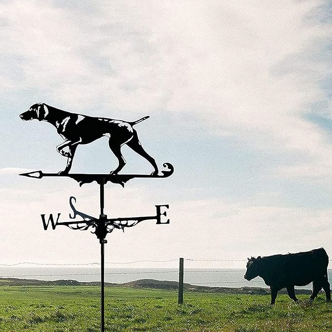 Dog Weathervane Animal Metal Weather Vane Vintage Black Weather Vane Hollow Wind Direction Indicator for Outdoor Garden Roof Paddock Decoration Weather Vane