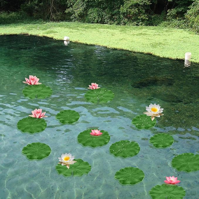 6Pcs Fake Lily Pads, 3 Sizes Floating Artificial Lily Pads Decorations, Realistic Pond Plants Decor for Pool Patio Aquarium Fountain
