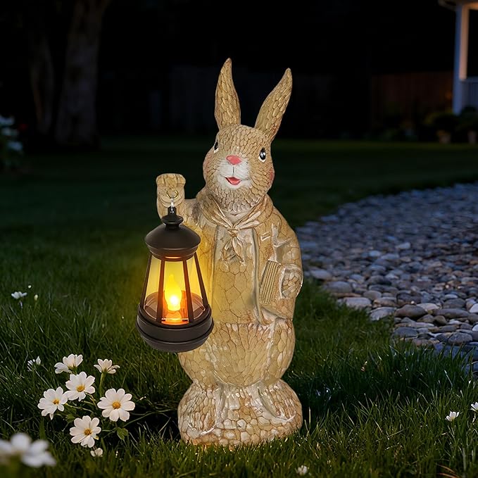 Dr. Bunny Solar Garden Statue, Adorable Rabbit Figurine with Glowing Lantern, Handcrafted Resin Home Decor for Patio, Balcony, Yard, Gift for Women, Housewarming, Birthday, Christmas