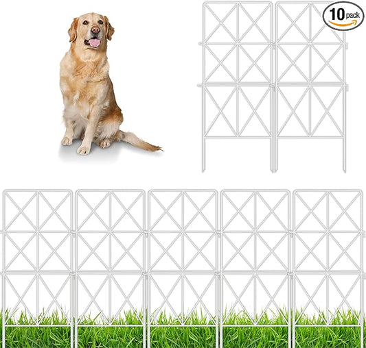 ShopLaLa Decorative Garden Fence (10 Panels) 12.5in(L) x 31in(H) Animal Barrier Fencing Rustproof White Metal Wire Flower Edging for Landscape, Dog Yard Gates Fences Tall No Dig Outdoor Decor D-F30B
