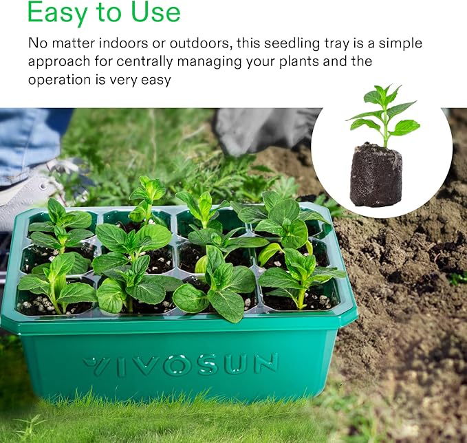 VIVOSUN 6-Pack Seed Starter Trays, 72-Cell Seed Starter Kit with Humidity Dome, Flat Reusable Plant Germination Trays with Drain Hole, Green Propagation Tray for Planting Seeds
