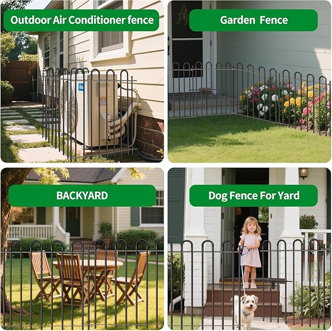 10 Panels Decorative Garden Fence with Gate, 40in(H)×21.6ft(L) Animal Barrier Fence, Metal Round Tube Garden Edging Border, Reusable Ground Defense Temporary Fencing for Outdoor Yard Flower Bed, Black