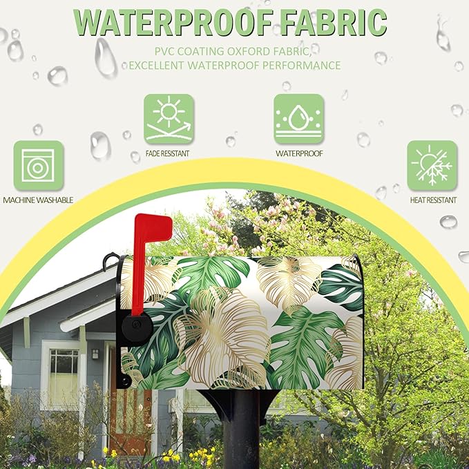 Summer Mailbox Cover Oversized Tropical Palm Leaf Magnetic Mailbox Wrap Jungle Leaves Waterproof Mail Box Post Letter Box Cover Large Size 25.5 X 21 Inch Garden Yard Outdoor Decoration