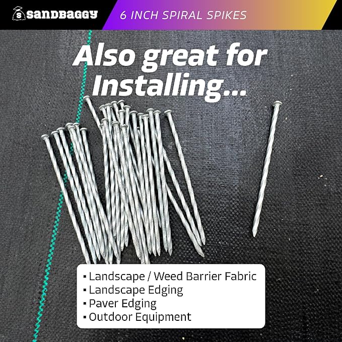 Sandbaggy 6 Inch Galvanized Artificial Turf Stakes - Spiral Landscape Nails - Ground Spikes/Pins for Synthetic Grass, Lawn, Edging, Weed Barrier Fabric, Garden (Steel (7 Gauge), 400)