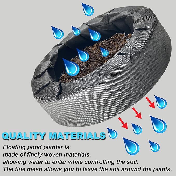 2pcs Floating Pond Planter Woven Fabric Floating Planters for Ponds Hydroponics Floating Planter for Ponds Water Features and Aquascape Decorations, Black (Oval)