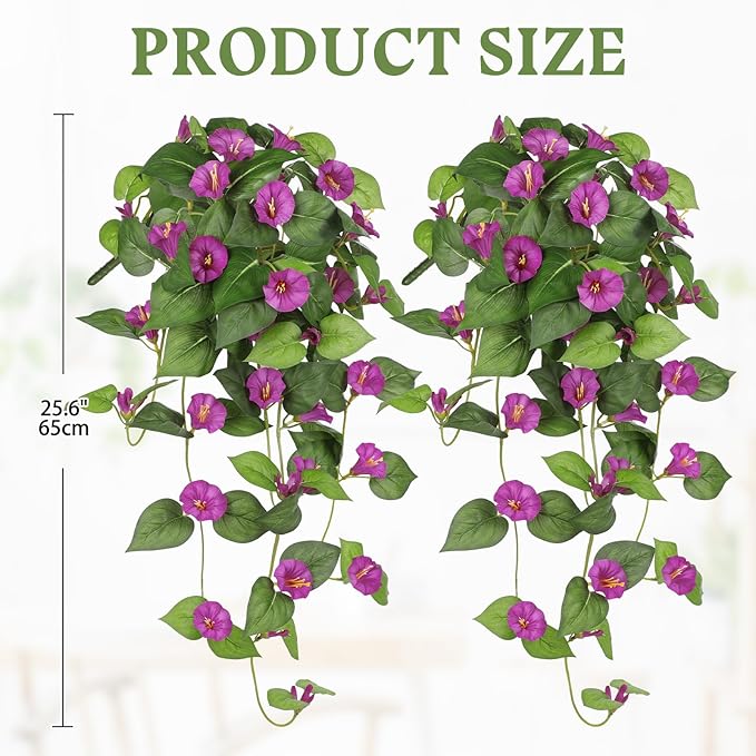 Briful Fake Hanging Flowers 2 Pack 25.6" Artificial Petunias Silk Floral Bush Faux Hanging Plants Outdoor Fake Flowers for Home Office Patio Garden Balcony Decoration(Pink)