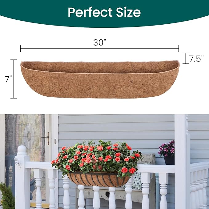 4 Packs 30 inch Trough Coco Coir Liner for Hanging Basket Planter Replaceable Natural Coconut Fiber Liners for Hanging Baskets Window Box Garden Fence Flower Pots Outdoor Indoor (4pcs 30 inch)