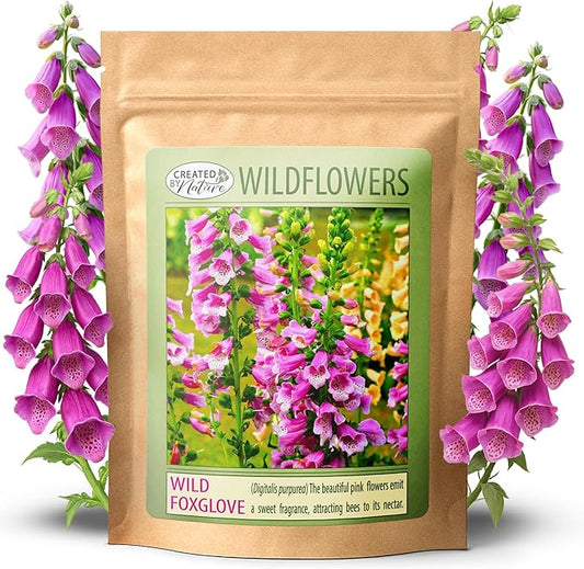 Created by Nature Foxglove Seeds, 62,700 Perennial Seeds, Purple, Pink, and White Flowers