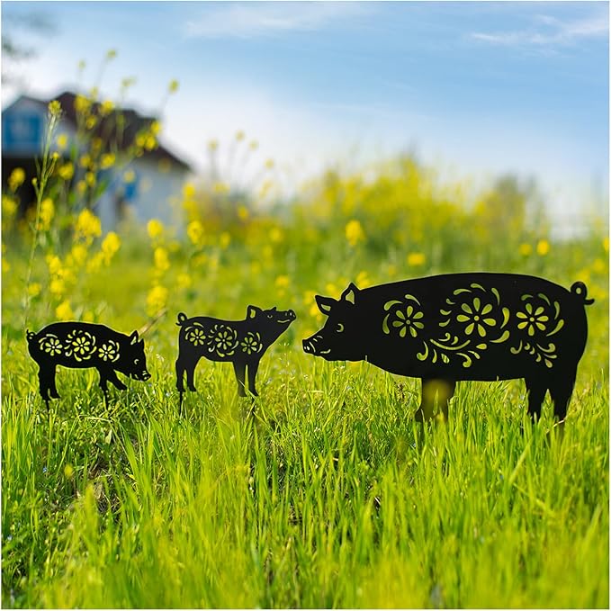 Pig Metal Garden Stakes Decorative,Pig Gifts for Women/Men/Pig Lovers Gifts,Black Pig Silhouette Statues Garden Decor for Outside,Outdoor Decor,Yard Art,Patio,Lawn Ornaments