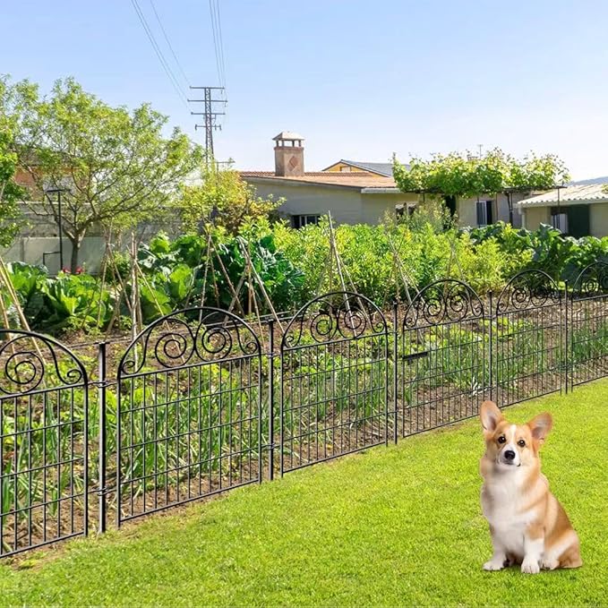 Tall Garden Fence with Gate, 40 Inch(H) 4 Panels Dog Fence Outdoor for Yard, Total Length 8.8 Ft Metal Decorative Fences│Patented