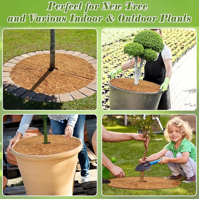 ZeeDix 3 Pack Coconut Fiber Mulch Ring, 30 Inch Coco Coir Tree Ring Mulch Mat, 100% Natural Tree Protector Mat Plant Cover Ring Coconut Coir Discs Tree Mats Mulch Rings for Indoor Outdoor Trees Plants