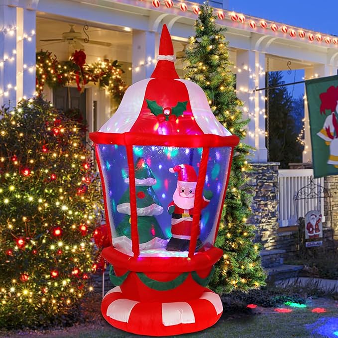 VCUTEKA Christmas Inflatables Outdoor Decorations, 6FT Inflatable Lantern with Santa Claus and Christmas Tree Blow Up Built-in Colorful LED Lights for Holiday Yard Garden Lawn Xmas Decor