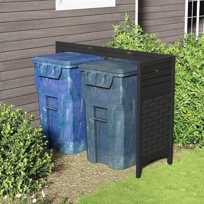 KINYING Air Conditioner Fence Privacy Screen, 2 Panels Pool Equipment Trash Can Enclosure Screen for Outdoor,Resin Fence Panels Kit,45" (H) x 22" (W) Per Panel, Black