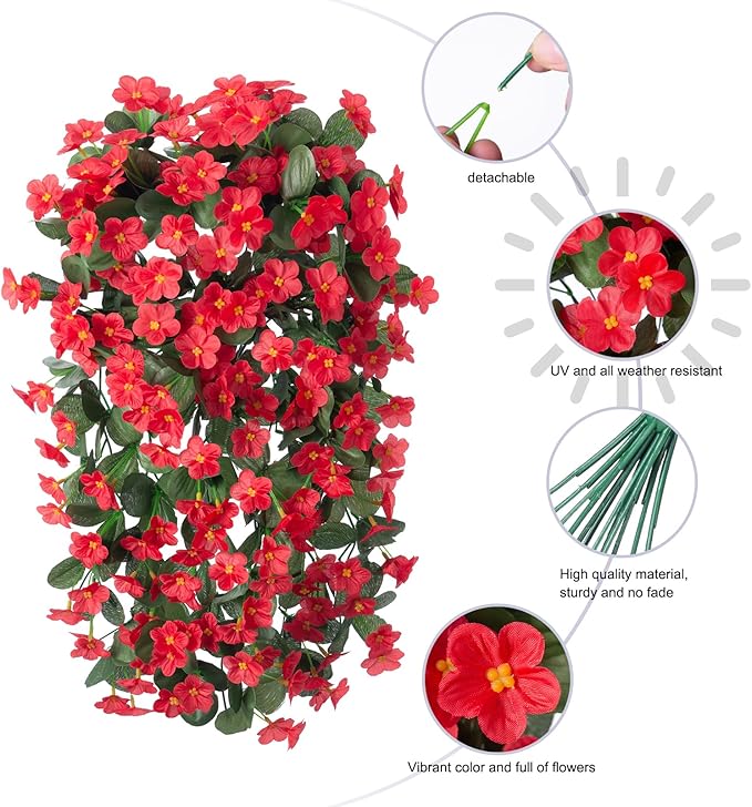 HyeFlora Artificial Fall Fake Hanging Plants Flowers for Outdoor Outside Autumn Decoration, 2 PCS Faux Silk Daisy Mums Red Orchid Long Vines UV Resistant Realistic for Home Indoor Porch Patio Balcony
