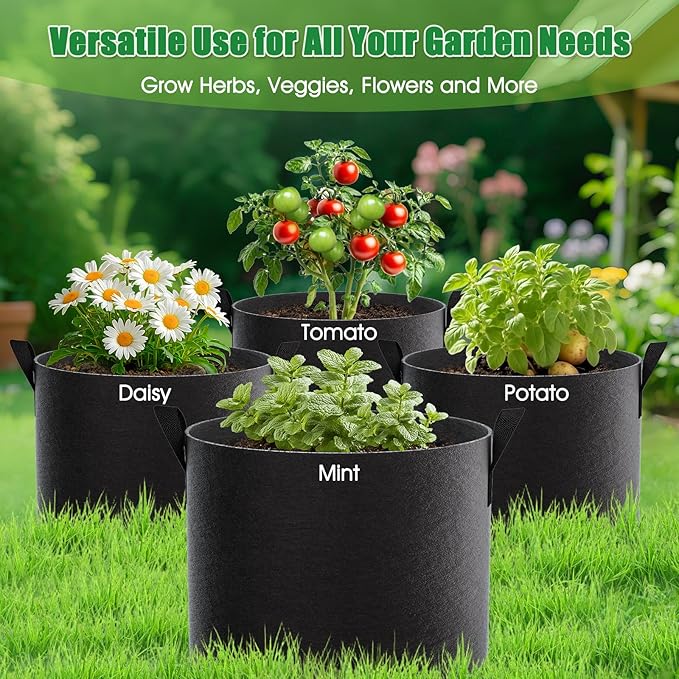 FEED GARDEN 10 Gallon Grow Bags – 4 Pack Heavy Duty Nonwoven Fabric Pots for Vegetables, Tomatoes, Herbs – Breathable Reusable Plant Containers for Indoor & Outdoor Gardening