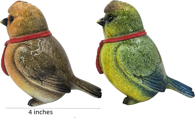 VVGIFTS Decorative Robin Bird Figurines, Set of 2 Resin Sculptures, Two Colors and with Red Scarves for Home and Office Decor