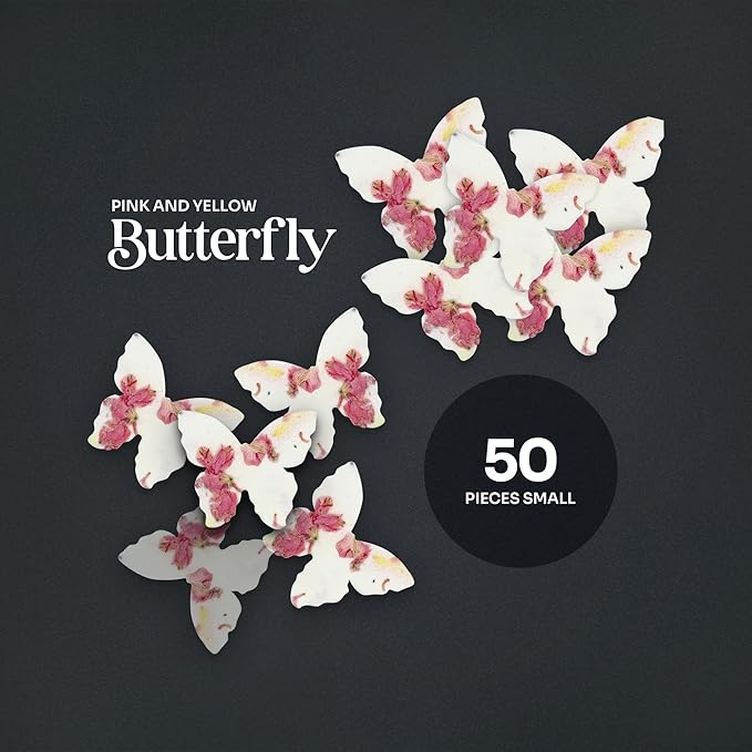 Butterfly Seed Paper – 50pcs Small Pink & Yellow Plantable Wildflower, Writable & Plantable Gift for Moms, Plant Lover, & Teachers, Ideal for Weddings, Baby Shower, Memorial, & Celebrations