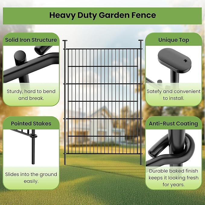 Garden Fence Panels with Gate 14.5ft(L) X 40in(H), Garden Fencing for Yard Includes Gloves, Hammer&Zip Ties, Rustproof Metal Wire Temporary No Dig Dog Fence Outdoor for Yard