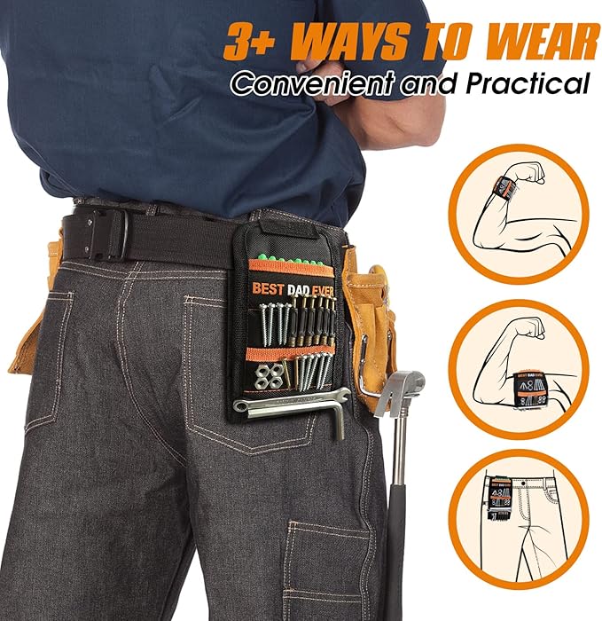 Father's Day Gifts for Dad from Daughter Son, Magnetic Wristband Tool Belt for Holding Screws, Cool Gadgets Birthday Gift Christmas Stocking Stuffers for Men Him Husband Handyman - Best Dad Ever Gifts