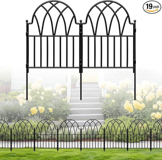 19 Pack Decorative Garden Fence Panels - 20.07 Ft Black Arched Metal Landscape Border Edging with Floral Design,No-Dig Rustproof Wire Fencing for Flower Beds, Patios, Dog, Yard, Outdoor